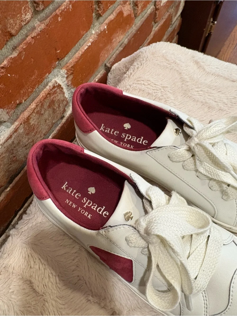 Kate Spade New York Fez White Leather Suede Spade Platform Sneakers Size 8B
